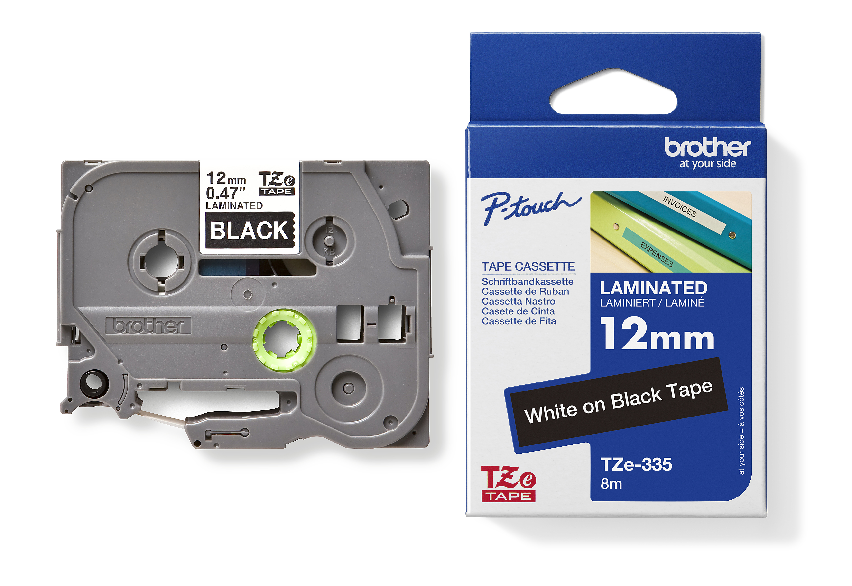 BROTHER TZE-335 LAMINATED LABELLING TAPE 12MM WHITE ON BLACK |  | 7002888i