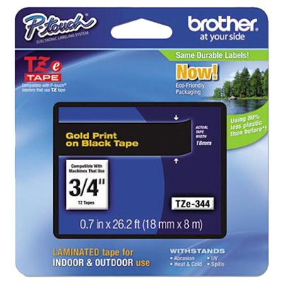 Image for BROTHER TZE-344 LAMINATED LABELLING TAPE 18MM GOLD ON BLACK from ONET B2C Store
