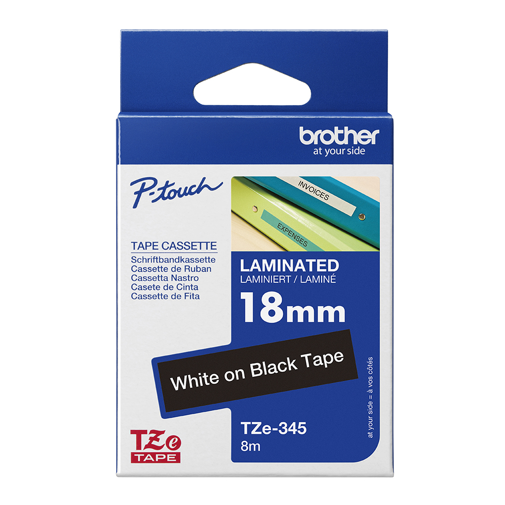 BROTHER TZE-345 LAMINATED LABELLING TAPE 18MM WHITE ON BLACK |  | 7006671i
