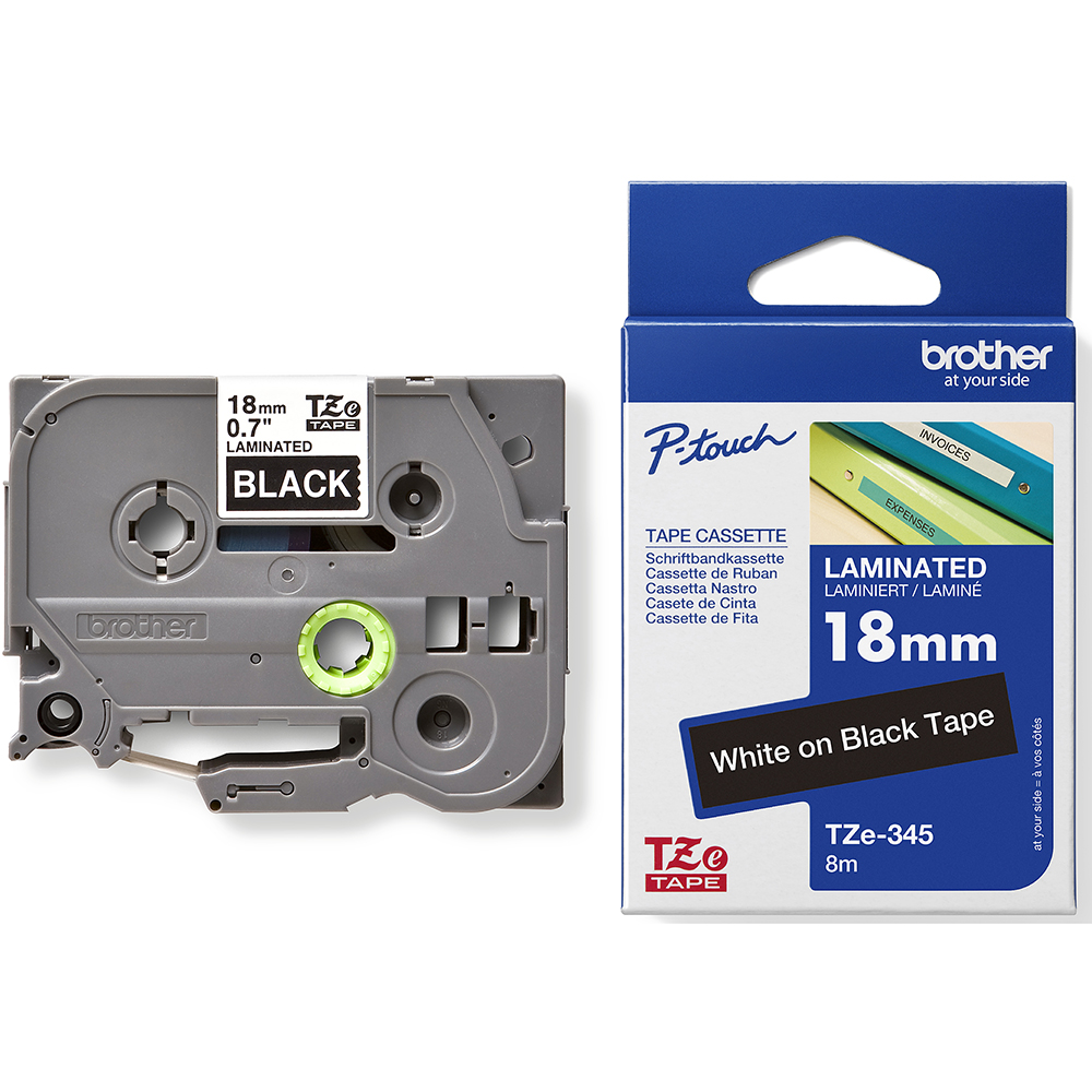BROTHER TZE-345 LAMINATED LABELLING TAPE 18MM WHITE ON BLACK |  | 7006671i