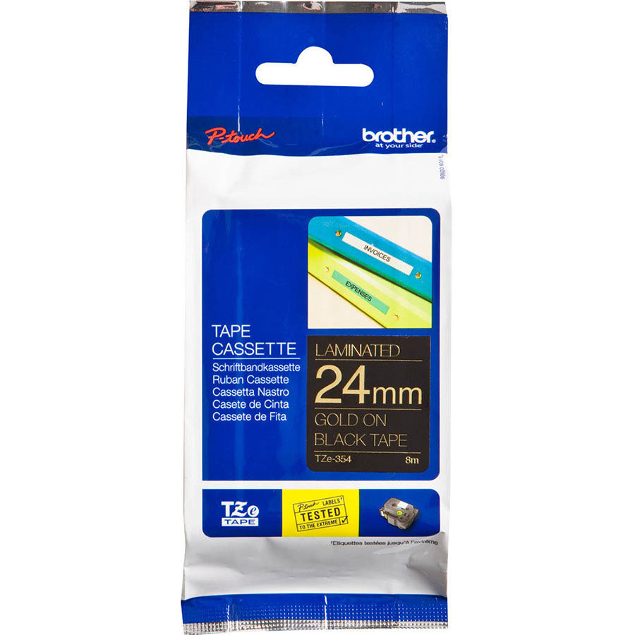 Image for BROTHER TZE-354 LAMINATED LABELLING TAPE 24MM GOLD ON BLACK from Challenge Office Supplies