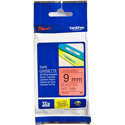 Image for BROTHER TZE-421 LAMINATED LABELLING TAPE 9MM BLACK ON RED from Peninsula Office Supplies