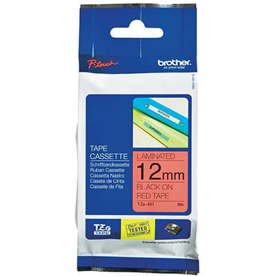 Image for BROTHER TZE-431 LAMINATED LABELLING TAPE 12MM BLACK ON RED from Positive Stationery
