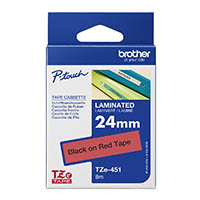 brother tze-451 laminated labelling tape 24mm black on red