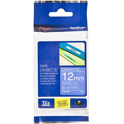 Image for BROTHER TZE-535 LAMINATED LABELLING TAPE 12MM WHITE ON BLUE from That Office Place PICTON