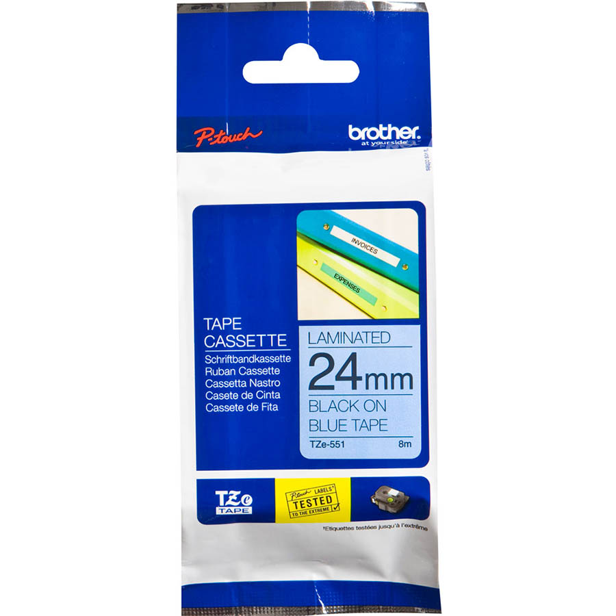 Image for BROTHER TZE-551 LAMINATED LABELLING TAPE 24MM BLACK ON BLUE from Mercury Business Supplies