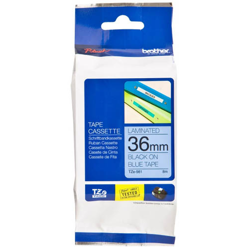 Image for BROTHER TZE-561 LAMINATED LABELLING TAPE 36MM BLACK ON BLUE from Clipboard Stationers & Art Supplies