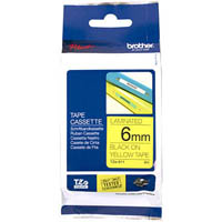 brother tze-611 laminated labelling tape 6mm black on yellow