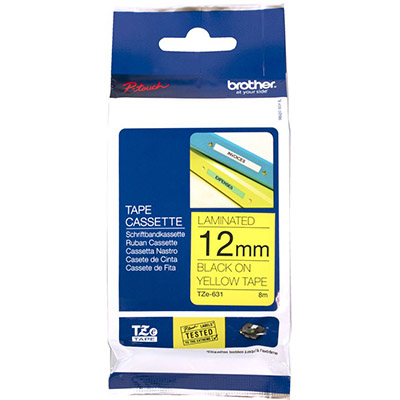 Image for BROTHER TZE-631 LAMINATED LABELLING TAPE 12MM BLACK ON YELLOW from Prime Office Supplies
