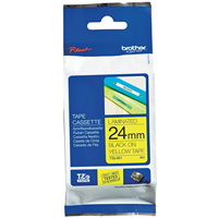 brother tze-651 laminated labelling tape 24mm black on yellow
