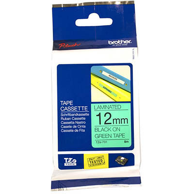Image for BROTHER TZE-731 LAMINATED LABELLING TAPE 12MM BLACK ON GREEN from Olympia Office Products