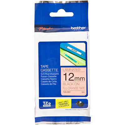 Image for BROTHER TZE-B31 LAMINATED LABELLING TAPE 12MM BLACK ON FLUORO ORANGE from Australian Stationery Supplies