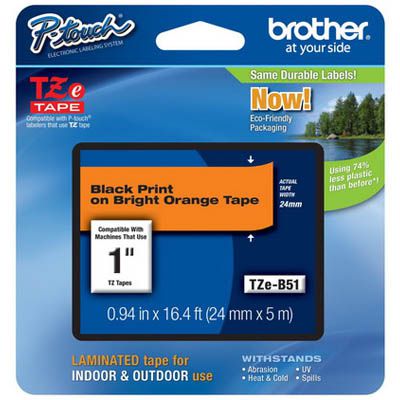 Image for BROTHER TZE-B51 LAMINATED LABELLING TAPE 24MM BLACK ON FLURO ORANGE from Memo Office and Art