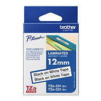 brother tze-231v2 laminated labelling tape 12mm black on white pack 2