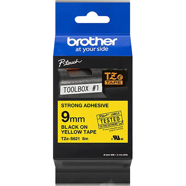 Image for BROTHER TZE-S621 STRONG ADHESIVE LABELLING TAPE 9MM BLACK ON YELLOW from Mitronics Corporation