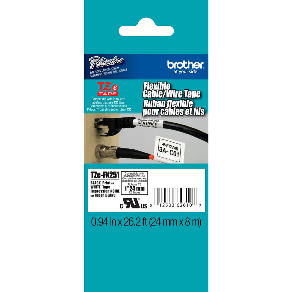Image for BROTHER TZE-FX251 FLEXIBLE LABELLING TAPE 24MM BLACK ON WHITE from Challenge Office Supplies