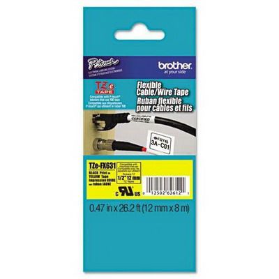 Image for BROTHER TZE-FX631 FLEXIBLE LABELLING TAPE 12MM BLACK ON YELLOW from Australian Stationery Supplies