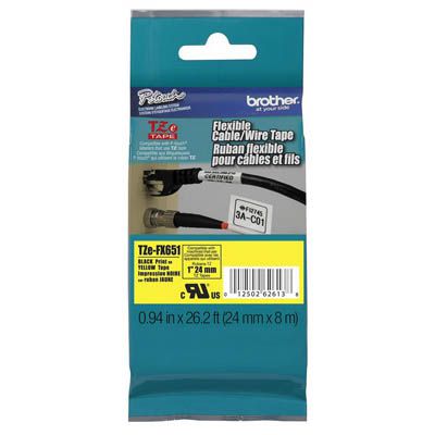 Image for BROTHER TZE-FX651 FLEXIBLE LABELLING TAPE 24MM BLACK ON YELLOW from Challenge Office Supplies