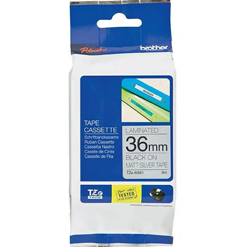 Image for BROTHER TZE-M961 LAMINATED LABELLING TAPE 36MM BLACK ON MATT SILVER from Prime Office Supplies