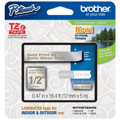 Image for BROTHER TZE-MQ934 LABELLING TAPE 12MM GOLD ON SATIN SILVER from Mitronics Corporation