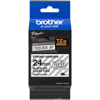 brother tze-s151 strong adhesive labelling tape 24mm black on clear