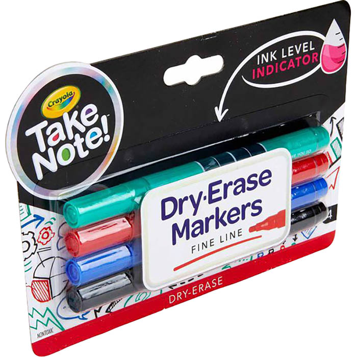 Image for CRAYOLA TAKE NOTE DRY ERASE WHITEBOARD MARKERS BULLET ASSORTED PACK 4 from Mitronics Corporation