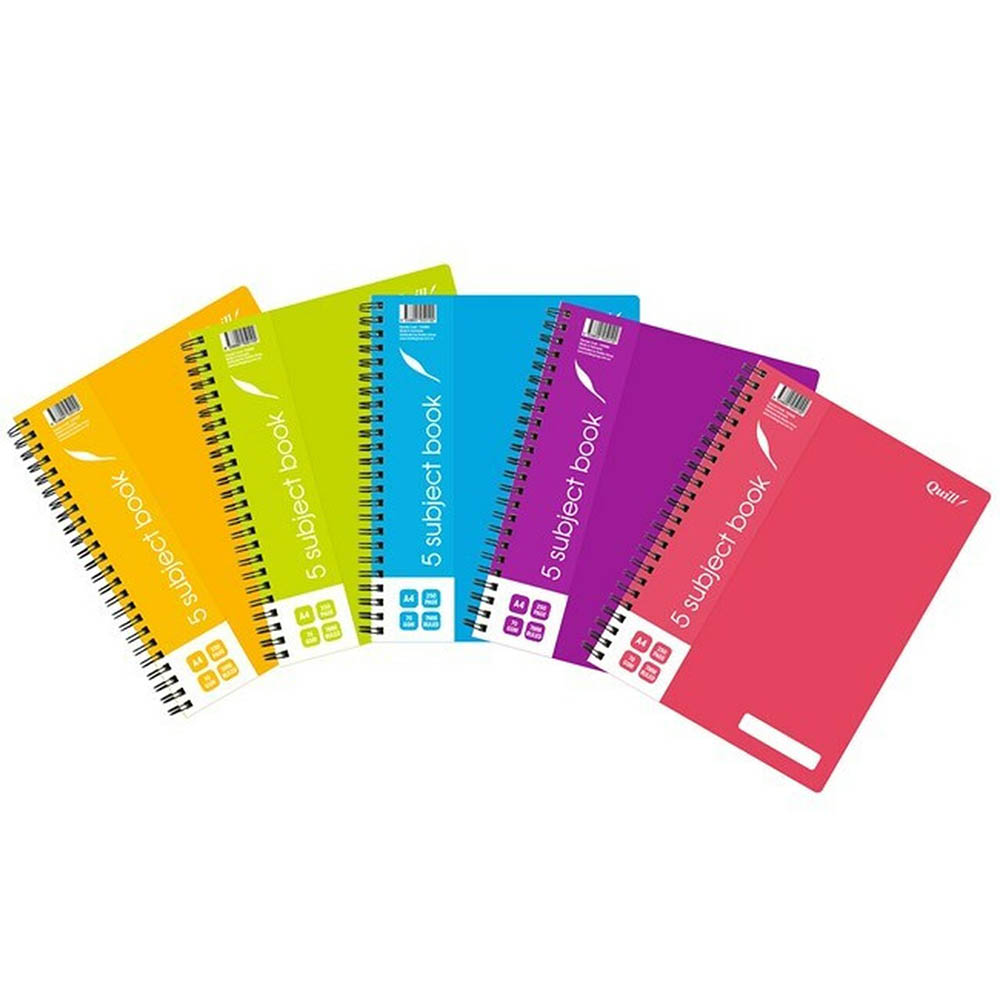Image for QUILL 5-SUBJECT NOTEBOOK PP 70GSM 250 PAGE A4 ASSORTED from ONET B2C Store