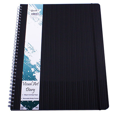 Image for QUILL VISUAL ART DIARY 125GSM 120 PAGE A3 PP BLACK from Clipboard Stationers & Art Supplies