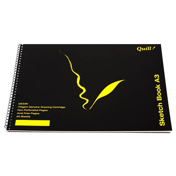 Image for QUILL SKETCH BOOK PP SHORT SIDE BOUND 110GSM A3 20 SHEETS BLACK from Office Express