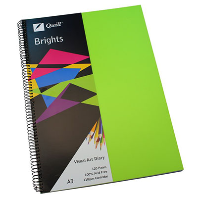 Image for QUILL VISUAL ART DIARY 110GSM 120 PAGE A3 PP LIME GREEN from Prime Office Supplies