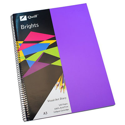 Image for QUILL VISUAL ART DIARY 110GSM 120 PAGE A3 PP DARK PURPLE from Mitronics Corporation
