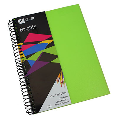 Image for QUILL VISUAL ART DIARY 110GSM 120 PAGE A5 PP LIME GREEN from Prime Office Supplies