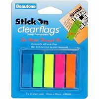 stick-on clearflags 25 sheets 12 x 45mm assorted pack 5
