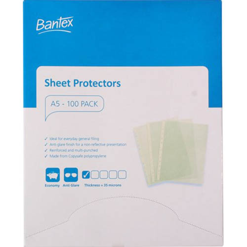 Image for BANTEX ECONOMY SHEET PROTECTORS 35 MICRON A5 CLEAR BOX 100 from Clipboard Stationers & Art Supplies