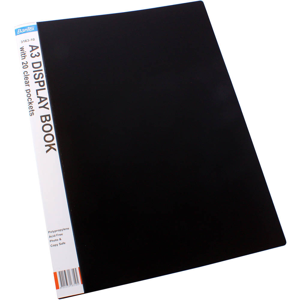 Image for BANTEX DISPLAY BOOK NON-REFILLABLE SPINE INSERT 20 POCKET A3 BLACK from Clipboard Stationers & Art Supplies
