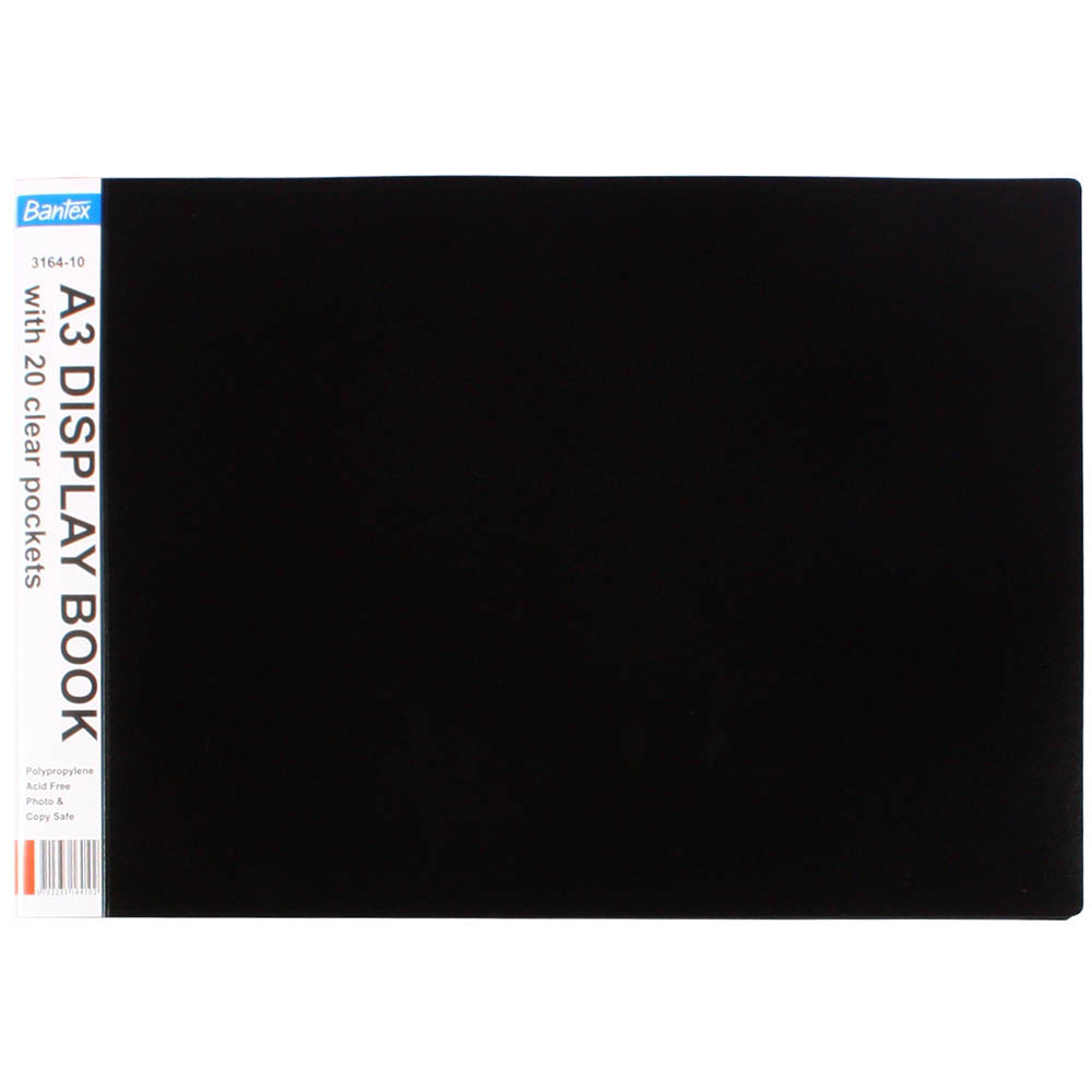 Image for BANTEX DISPLAY BOOK NON-REFILLABLE LANDSCAPE SPINE INSERT 20 POCKET A3 BLACK from Clipboard Stationers & Art Supplies