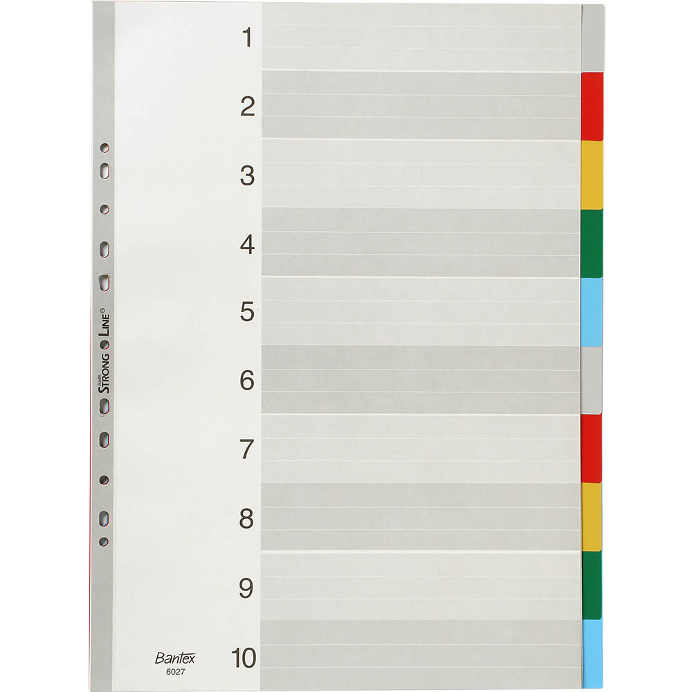 Image for BANTEX PP INDEX DIVIDER 1-10 TAB PORTRAIT A3 COLOURED from Positive Stationery