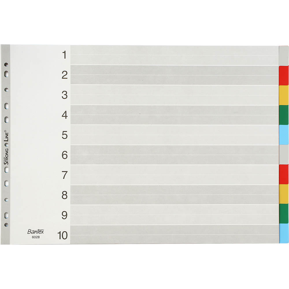 Image for BANTEX PP INDEX DIVIDER 1-10 TAB LANDSCAPE A3 COLOURED from York Stationers