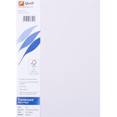 Image for QUILL VELLUM PAPER A4 TRANSLUCENT PACK 25 from Challenge Office Supplies