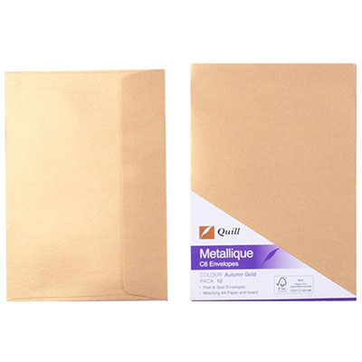 Image for QUILL C6 METALLIQUE ENVELOPES PLAINFACE STRIP SEAL 80GSM 114 X 162MM AUTUMN GOLD PACK 10 from ONET B2C Store