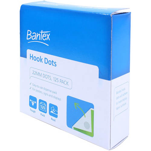 Image for BANTEX HOOK DOTS 22MM X 3.6M WHITE PACK 125 from Merv's Stationery