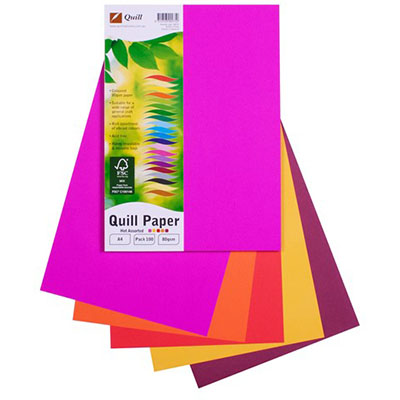 Image for QUILL COLOURED A4 COPY PAPER 80GSM HOT ASSORTED PACK 100 SHEETS from Prime Office Supplies