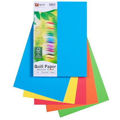 Image for QUILL COLOURED A4 COPY PAPER 80GSM BRIGHTS ASSORTED PACK 250 SHEETS from Challenge Office Supplies