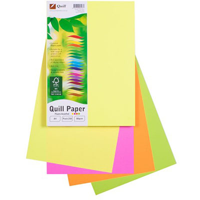 Image for QUILL COLOURED A4 COPY PAPER 80GSM FLOURO ASSORTED PACK 250 SHEETS from Mitronics Corporation