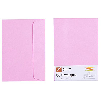 Image for QUILL C6 COLOURED ENVELOPES PLAINFACE STRIP SEAL 80GSM 114 X 162MM MUSK PACK 25 from Prime Office Supplies