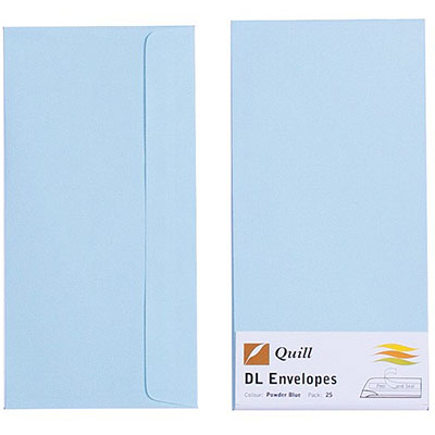 Image for QUILL DL COLOURED ENVELOPES PLAINFACE STRIP SEAL 80GSM 110 X 220MM POWDER BLUE PACK 25 from Prime Office Supplies