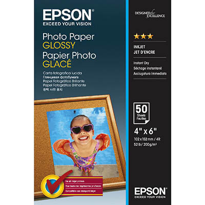 Image for EPSON C13S042547 GLOSSY PHOTO PAPER 200GSM 6 X 4 INCH WHITE PACK 50 from Challenge Office Supplies