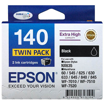 Image for EPSON 140 INK CARTRIDGE BLACK PACK 2 from Office Express