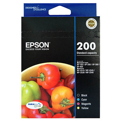 Image for EPSON 200 INK CARTRIDGE VALUE PACK BLACK/CYAN/MAGENTA/YELLOW from Mitronics Corporation
