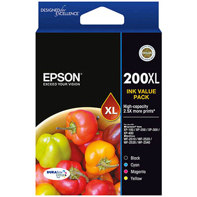 Image for EPSON 200XL INK CARTRIDGE HIGH YIELD VALUE PACK BLACK/CYAN/MAGENTA/YELLOW from Mitronics Corporation